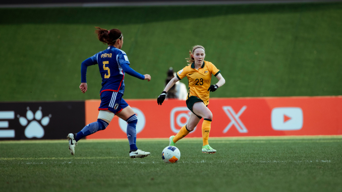 Sasha Grove in action against Japan at the AFC U20 Women's Asian Cup in Uzbekistan. Photo: Supplied by Football Australia.