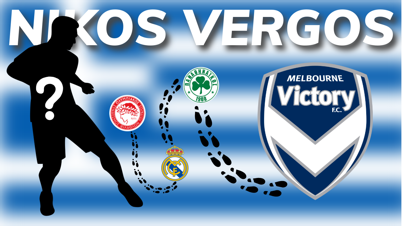 Who is Nikos Vergos? Photo: Olympiacos, Real Madrid, Panathinaikos, Melbourne Victory. Design: Round Ball Australia - Lachlan Avil