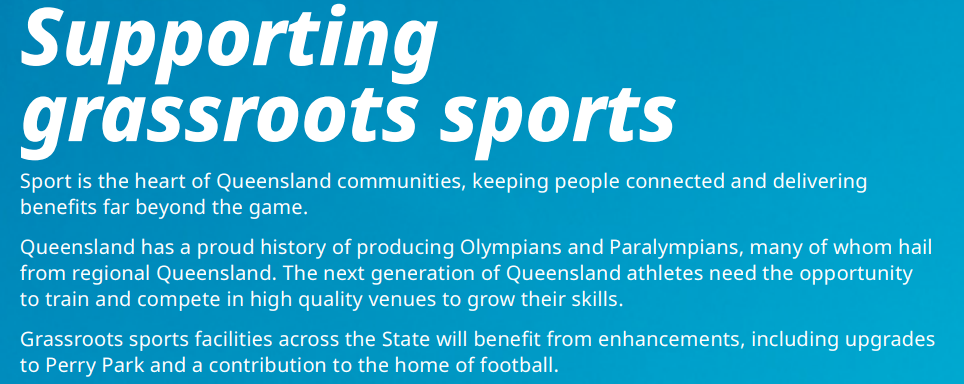 Perry Park is mentioned as part of the initiative to support grassroots sport. Photo: The 2032 Delivery Plan.