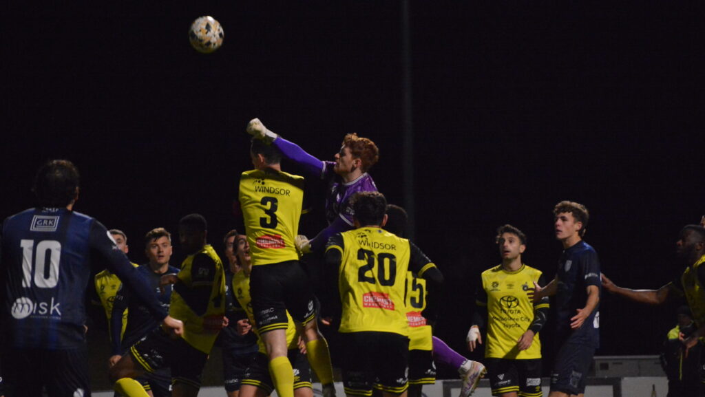 Ryan Govan in action during an NPL Victoria Men's game. Photo Credit: Adrian Geremia/HUFC